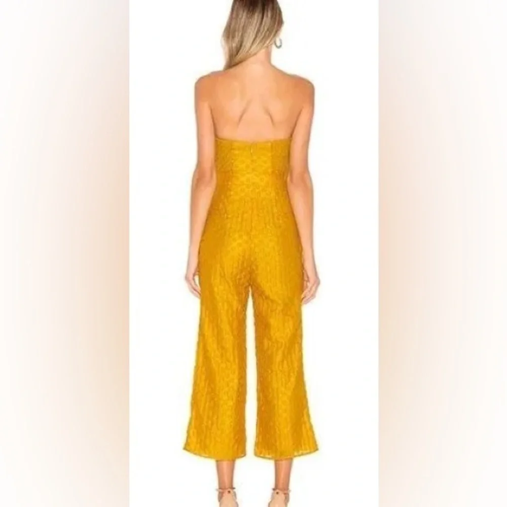 Majorelle Mustard Yellow Cropped Cutout Jumpsuit, Strapless Wide-Leg Size Small